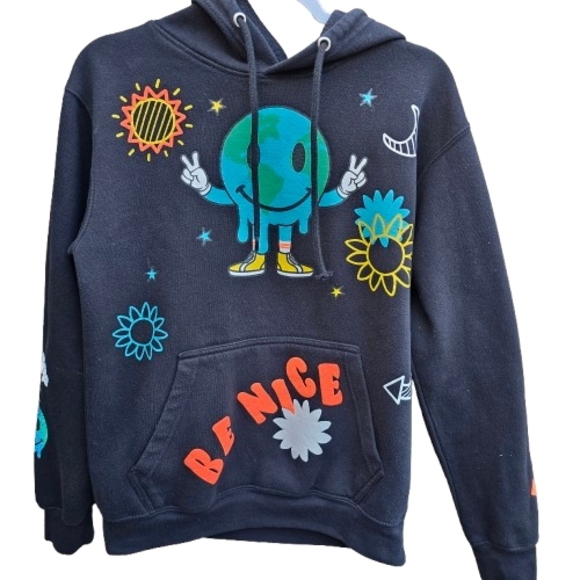 Kids Black Graphic Hoodie Eighty Eight Sz S - Picture 1 of 9